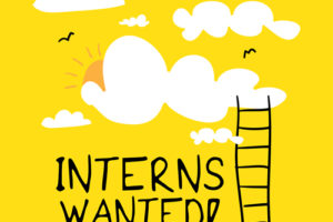 A sunny picture with the words "Interns Wanted!"