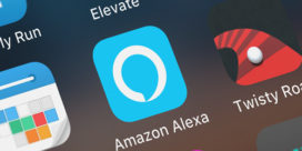 A closeup of a smartphone with the Amazon Alexa app