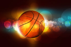 A basketball with pretty lights around it