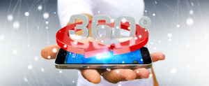 Man holding 360 degree 3D render icon over mobile phone