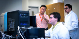 Dr. Moo-Yeal Lee, at left, an associate professor of chemical and biomedical engineering at CSU, received TeCK Fund funding to commercialize his technology to improve disease modeling through the use of 3D bioprinting.