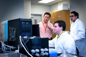Dr. Moo-Yeal Lee, at left, an associate professor of chemical and biomedical engineering at CSU, received TeCK Fund funding to commercialize his technology to improve disease modeling through the use of 3D bioprinting.