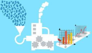 an illustrated concept of big data being funneled into usable charts